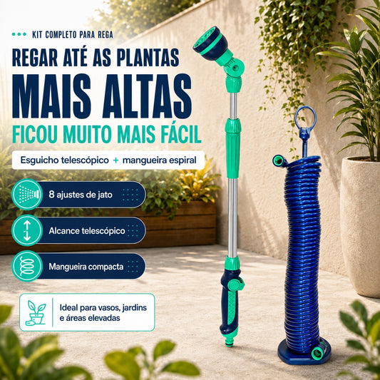 Kit Mangueira Espiral e Esguicho Telescópico